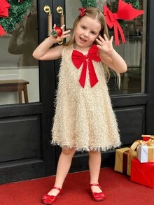 Elladie kids 年轻女孩时尚甜美公主风蝴蝶结装饰无袖休闲可爱连衣裙