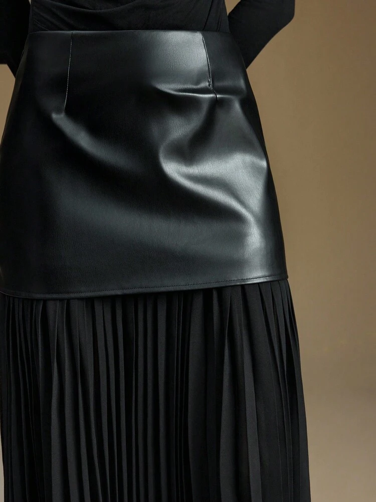 Women's Black Pleated Skirt,Classy Elegant Autumn Dining Office Skirt,2025 New Business Casual Loose Fit Minimalist Party Holiday Skirt For Halloween