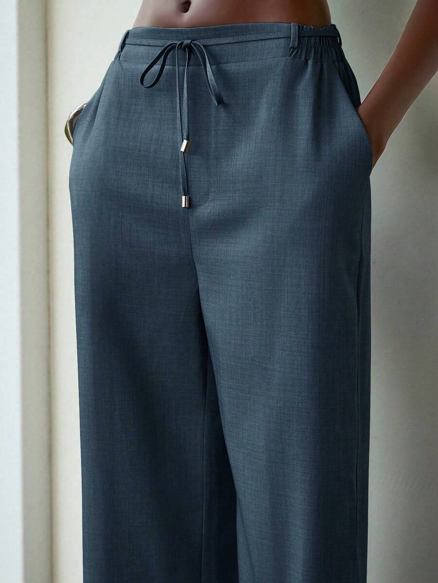 Lumivelle Ceinture fine minimaliste pour navetteur, jambe ample droite, taille élastique, boucle métallique