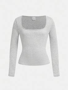 SHEIN Girlism Bộ 2 áo thun dài tay cổ tròn đơn giản, thoải mái dành cho bé gái tuổi teen - Màu Xám nhạt - Xem 7