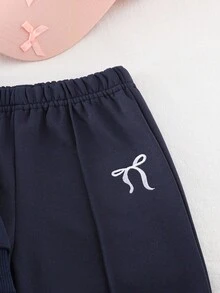 SHEIN 2pcs Baby Girls Bow Embroidered Long Sleeve Top And Pants Set, Sweatsuit