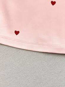 Resyla Heart Print Women's Crew Neck Long Sleeve T-Shirt - Pink - View 5