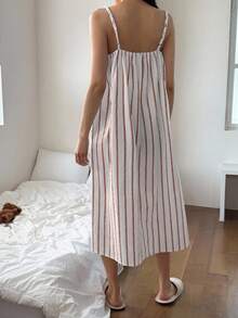 DAZY Striped A-Line Long Strap Women's Nightgown Pajama - Coffee Brown - View 2