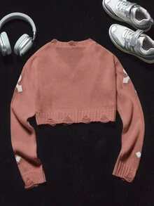 Coolane Kids Tween Girl V-Neck Long Sleeve Cross Pattern Jacquard Fringe Sweater Autumn Winter Clothes For Girl - Pink - View 2