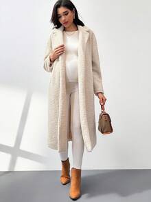 SHEIN Pregnant Women's Solid Color Pocket Elegant Long Sleeve Regular Jacket, Autumn/Winter - White - View 3