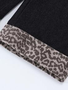 SUMWON Girls Wide Leg Baggy Jeans Leopard Print Cuff Elastic Waist Denim Pants Autumn Winter Fashion Bottoms - Dark Wash - View 3