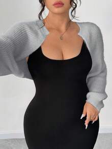 Elenzga Plus Size Short Fluffy Elegant & Sweet Thin Cardigan - Grey - View 5