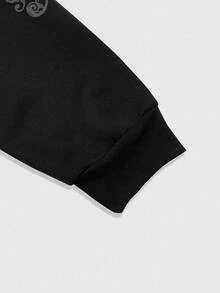 ROMWE MEN Goth Men's Y2K Casual Fashion Street Punk Cross & Letter Print Zip-Up Hoodie Sweatshirt, Fall/Winter, Long Sleeve Top - Black - View 4