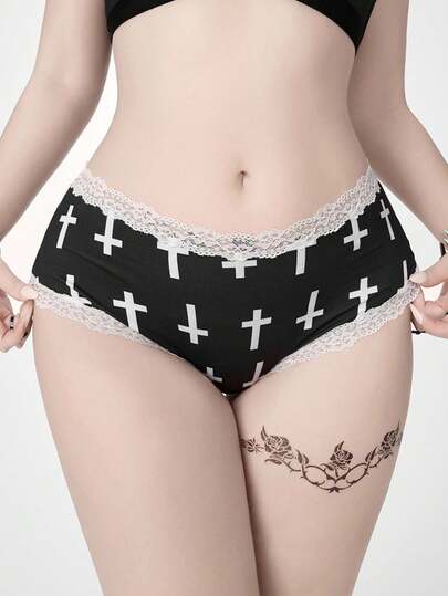 Gothic Punk Cross Lace Women's Thong Panties