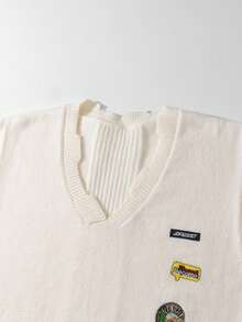 Manfinity Homme Men's Fashion Casual Letter Embroidered V-Neck Sweater Vest - Apricot - View 4