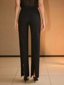 MOTF PREMIUM SOLID SEAM FRONT STRAIGHT LEG PANTS - Black - View 3