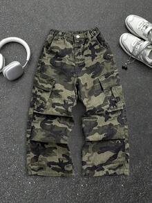 SHEIN 男童休闲迷彩宽松牛仔工装裤