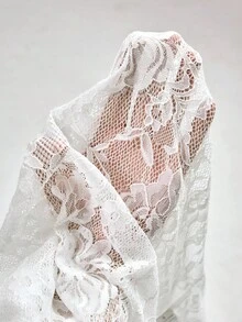 Chiquease 女式休闲蕾丝荷叶边长袖T恤 - 白色 - 查看 7