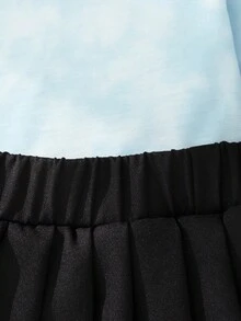 2pcs/Set Young Girl Blue Graphic Print & Tie-Dye Effect Sweatshirt With Pleated Skirt, Casual & Chic School/Work Outfit - Multicolor - View 8