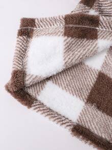 SHEIN Tween Boys Casual Plaid Pattern Fleece Hooded Jacket, Autumn/Winter - Khaki - View 8