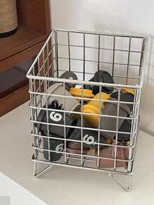 1pc Fashionable Iron Art Storage Basket For Coffee Pods, Concentrated Liquid, Books, Tape, Snacks, Desk Organizer Valentine's Day, Valentines Wedding, Birthday,Storage Organizer,Kitchen Organiser,Shelf,Kitchen Organization And Storage,Kitchen Accessories,Closet Organization And Storage,Storage Box,Shelves,Makeup Organizer,Shelf,Back-To-School Season - Silver - View 2