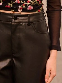 lacRébo Black Faux Leather Straight Leg Trouser With Pockets Spring Summer Spring Women Clothes Spring Summer Premium Trouser - Black - View 5