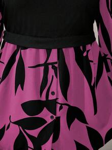 EMERY ROSE Blusa casual de punto con estampado floral y patchwork para mujer talla grande, otoño/invierno - Rosa Fucsia - Ver 5