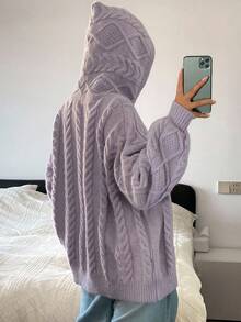 Livesso Cardigan Kasual Wanita Berkerudung dengan Kancing Tanduk, Musim Gugur - Purple - View 2