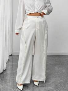 Elenzga Plus Size Women Shiny Sequin Party Pants - Beige - View 7