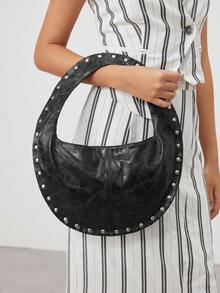 SHECARRY Bolso de hombro para mujer, bolso hobo, de moda, de calle, sencillo, personalizado, versátil, para oficina, citas, uso diario, compras - Negro - Ver 2