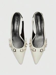 CUCCOO BIZCHIC Women's Fashion Pointed Toe Slingback Flats, Comfortable Commuting & Daily Wear White Backless Loafers