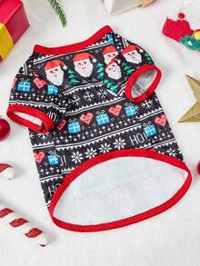 PETSIN 有趣的圣诞狗 T 恤圣诞老人和雪花印花，带有红色饰边和“HO HO HO”文字 - 彩色 - 查看 10