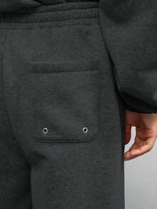 SUMWON Loose Fit Sweatpants With Signature Logo Embroidery For Everyday Comfort Plain - Dark Grey - View 8