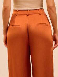 lacRébo Caramel Satin High-Waist Tailored Wide-Leg Pants Fall Spring Summer Office Business Casual French Style Parisian Style - Rust Brown - View 4