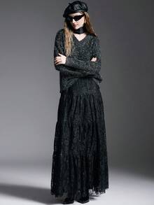 MYSTAURA 女士时尚亮片蕾丝长裙 - 黑色 - 查看 5