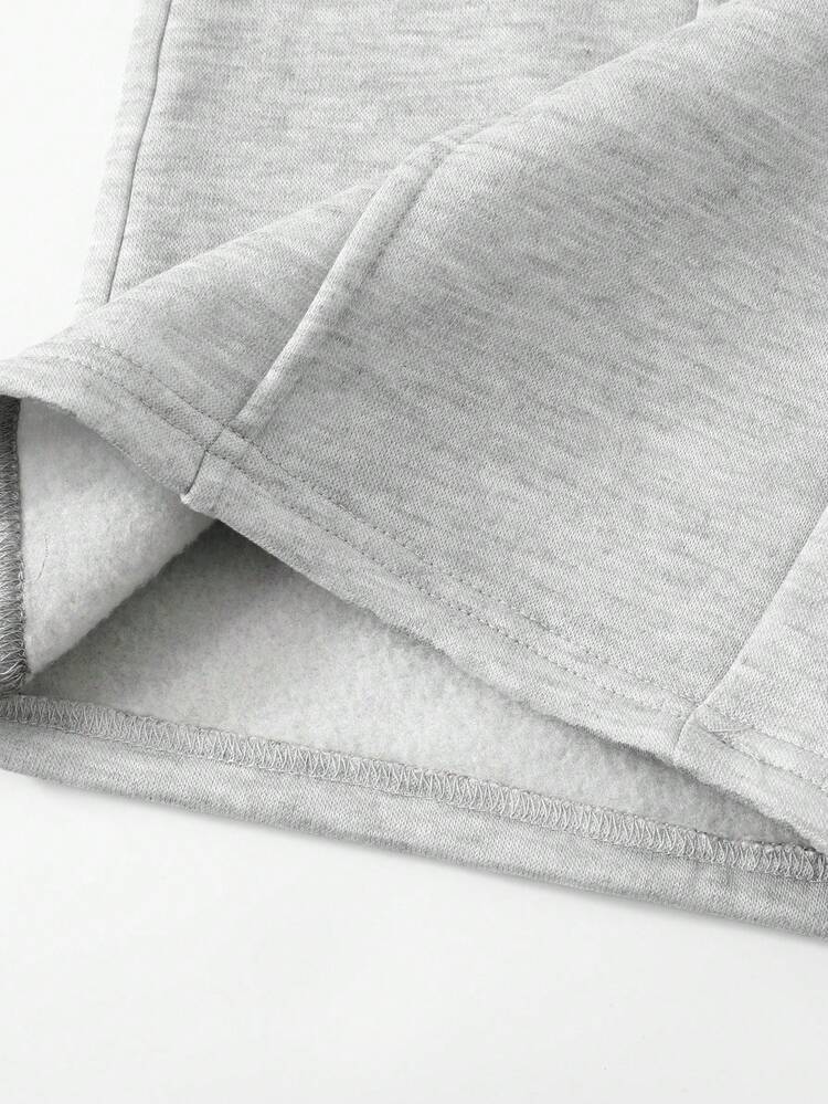 SHEIN 2 件套 Tween Girls 保暖内衬字母和心形图案超大运动衫和阔腿运动裤套装，浅灰色 - 淺灰色 - 查看 9