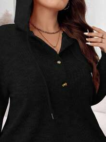 EMERY ROSE Damen Oversize Kapuzenpullover mit Kordelzug und Knopfverschluss aus Waffelstoff, lässig, Herbst & Winter Hoodies Weihnachtsoutfit für Frauen