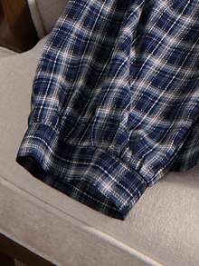 Rusticease 大码休闲格子翻领衬衫，秋季藏蓝色衬衫，秋冬乡村风女装，适合乡村音乐会等场合，冬季舒适保暖。 - 藍色 - 查看 6