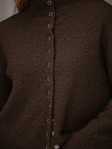 MUSERA Cárdigan de punto esponjoso de cuello de embudo de manga larga, elegante, lindo, sexy, ropa de calle, salida nocturna, fiesta de invierno, noche elegante, suéter de - Marrón - Ver 6