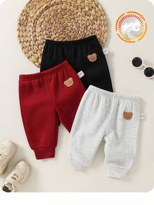 3 件套新生儿男/女宝宝可爱卡通图案松紧腰针织裤，休闲百搭 - 彩色 - 查看 1