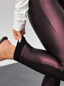 SHEIN PETITE Ladies PU Leather High Elastic Leggings Trousers