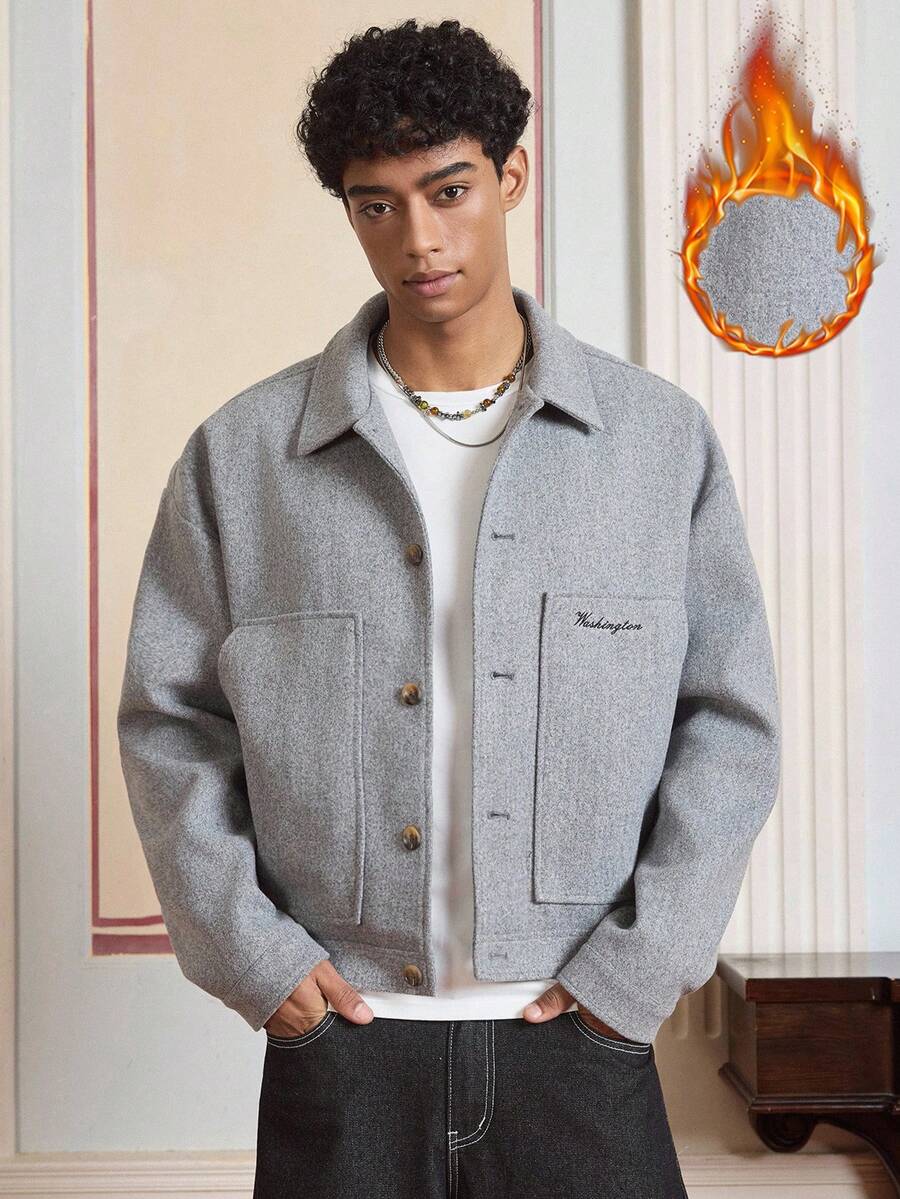 SWAVVY Men's Casual Solid Color Overcoat, Fall Winter - Light Grey - View 1