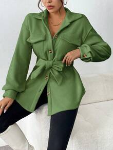 EMERY ROSE Fantasy-Modern Simple Regular Jacket - Olive Green - View 6