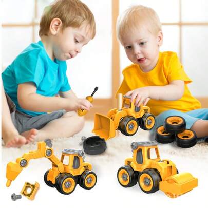 MINKOJA 1Set Build Your Own Construction Truck Take Apart Toy With Realistic Slide And Dig Functions Nut Assembly DIY Engineering Set Learning Educational Gift For Kids Birthday Christmas Gift Ideas