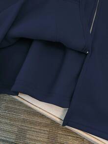 SHEIN Clasi Sudadera con capucha de forro polar con cremallera y unicolor, talla grande, otoño - Azul Marino - Ver 4