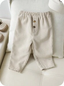SHEIN Young Young Boy Elastic Waist Corduroy Pants, School Jogger Trousers, Spring/Summer Bottoms Little Boy Pants Toddler Pants - Apricot - View 4