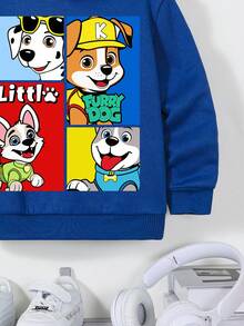 SHEIN Sudadera holgada de punto suave con gráfico de perro de dibujos animados simple y casual para bebé niño, adecuada para otoño - Azul - Ver 4