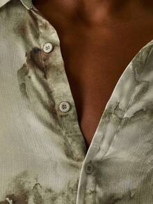 Musero 男士宽松长袖纽扣衬衫，正面口袋饰有品牌刺绣贴片 / 春夏款 - 綠色 - 查看 6