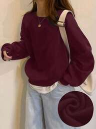 INAWLY Women's Solid Color Round Neck Loose Fit Casual Sweatshirt