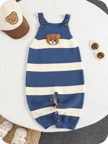 SHEIN Newborn Baby Unisex Cute Striped Cartoon Pattern Romper With Bib Overalls, Sweater, Autumn/Winter Baby Clothes Fall - Multicolor - View 8