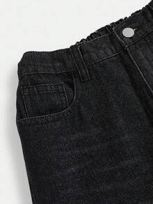 Coolane Quần jean ống rộng thoải mái, giặt sạch cho bé gái tuổi teen - màu đen - Xem 5