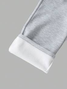 Sparklyn Tween Girls Casual Colorblock Waistband Knit Fabric Straight Leg Pants, Loose Fit With Numeric Print, Comfortable For Autumn/Winter Daily, Commute, Outdoor, Party, Photo Shoot - Grey - View 8