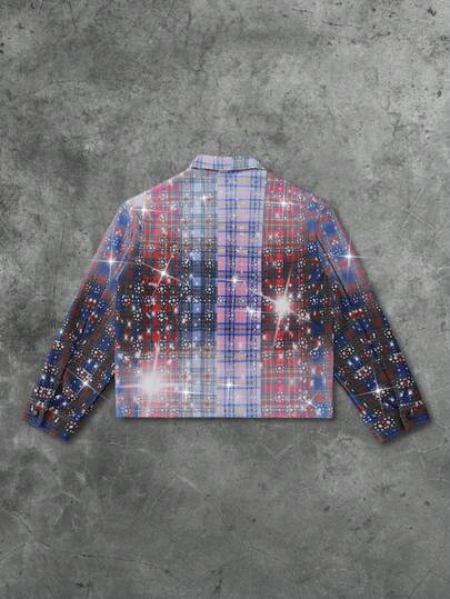 Street Life Veste à carreaux épaisse pour hommes avec effet de strass, style streetwear pour l'automne/l'hiver