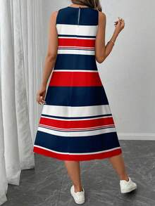 SHEIN LUNE Women's Casual Colorblock Printed Mid-Length Dress, Suitable For Spring/Summer Chic Dress