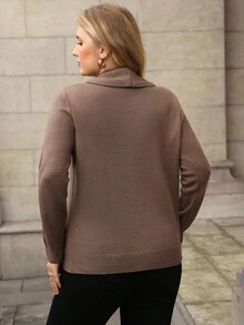 Juhart 气质蝴蝶结V领毛衣，温柔气质适合秋冬穿搭 - 咖啡棕 - 查看 2